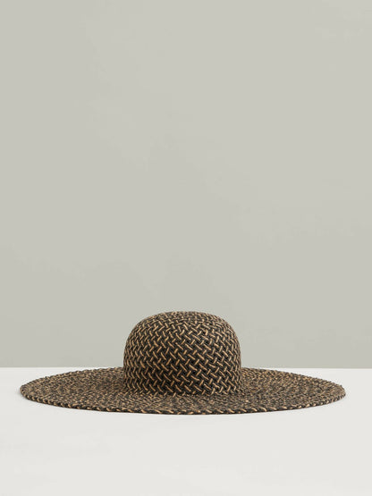 Straw Basket-Weave Sun Hat in Black/Natural Women | Reiss