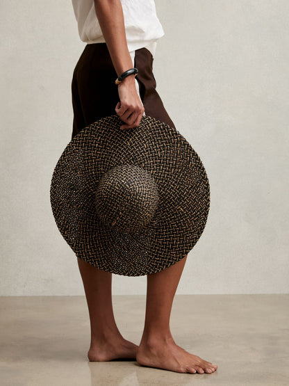 Straw Basket-Weave Sun Hat in Black/Natural Women | Reiss