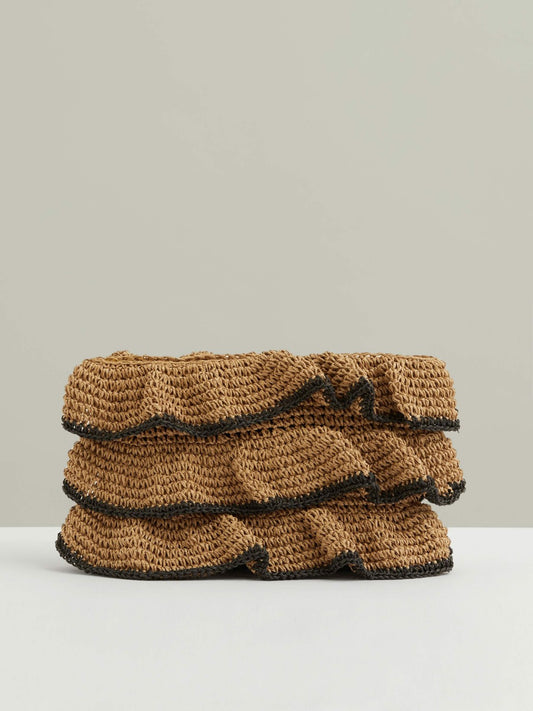 Raffia Ruffle Clutch Bag in Natural Women | Reiss