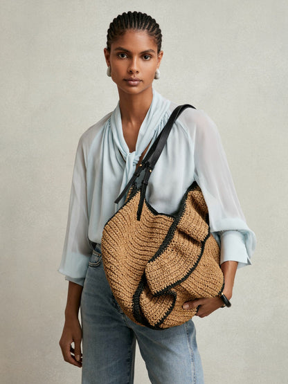 Raffia Ruffle Tote Bag in Natural Women | Reiss
