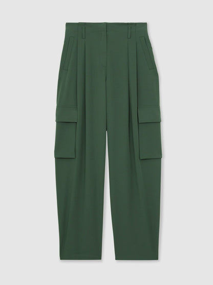 Petite Wide-Leg Pleated Cargo Trousers in Green Women | Reiss