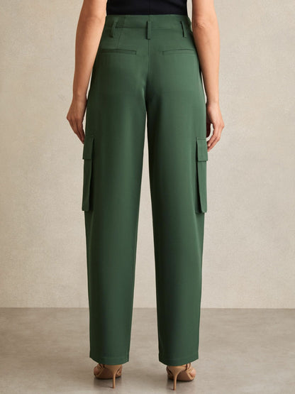 Petite Wide-Leg Pleated Cargo Trousers in Green Women | Reiss
