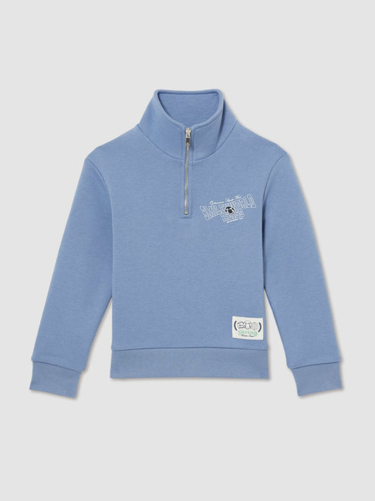 13-14 yrs SmileyWorld Half-Zip Sweatshirt Unisex Fit in Blue Children & Baby | Reiss