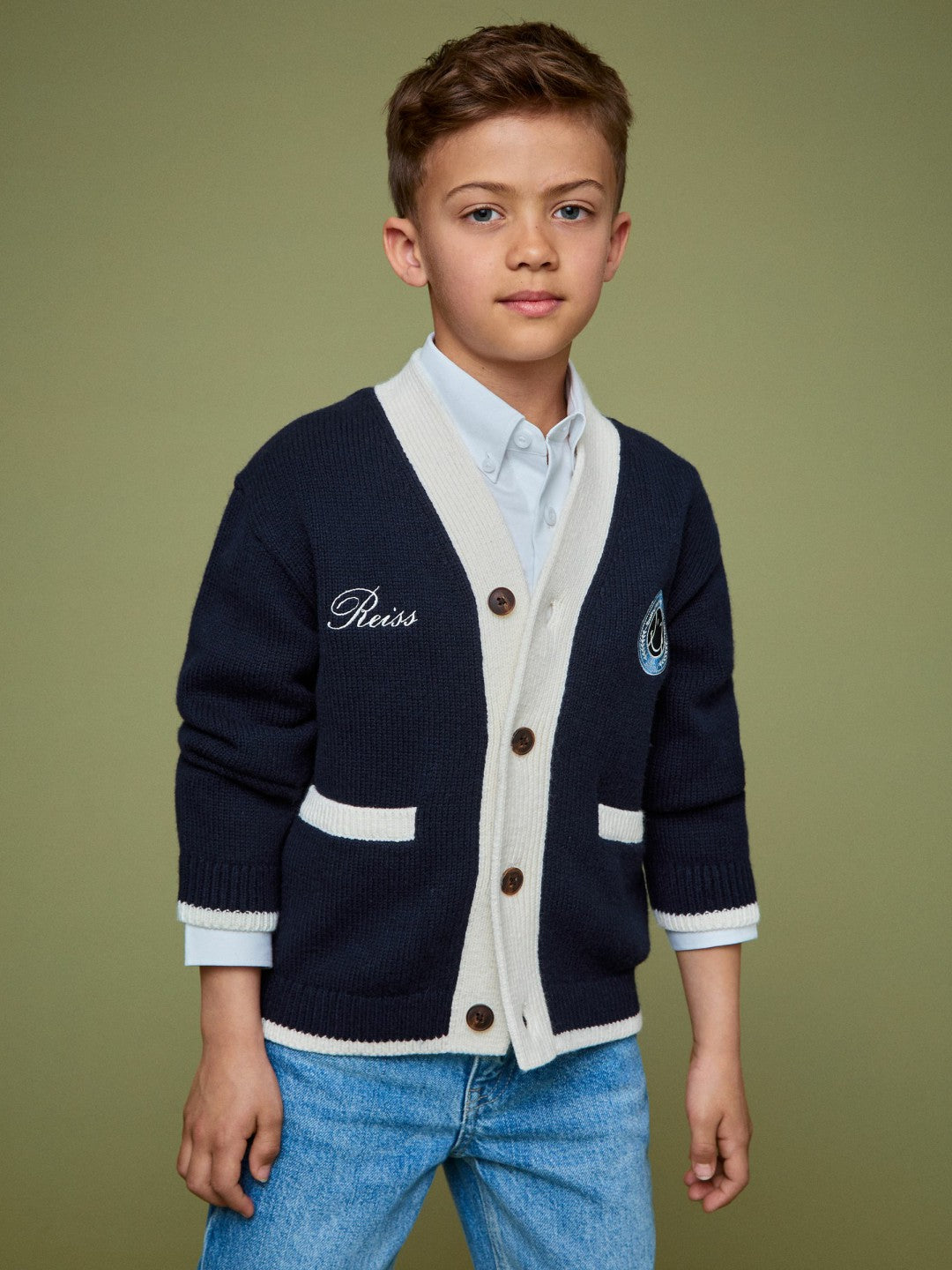 3-9 yrs SmileyWorld Logo Cardigan Unisex Fit in Off White Children & Baby | Reiss