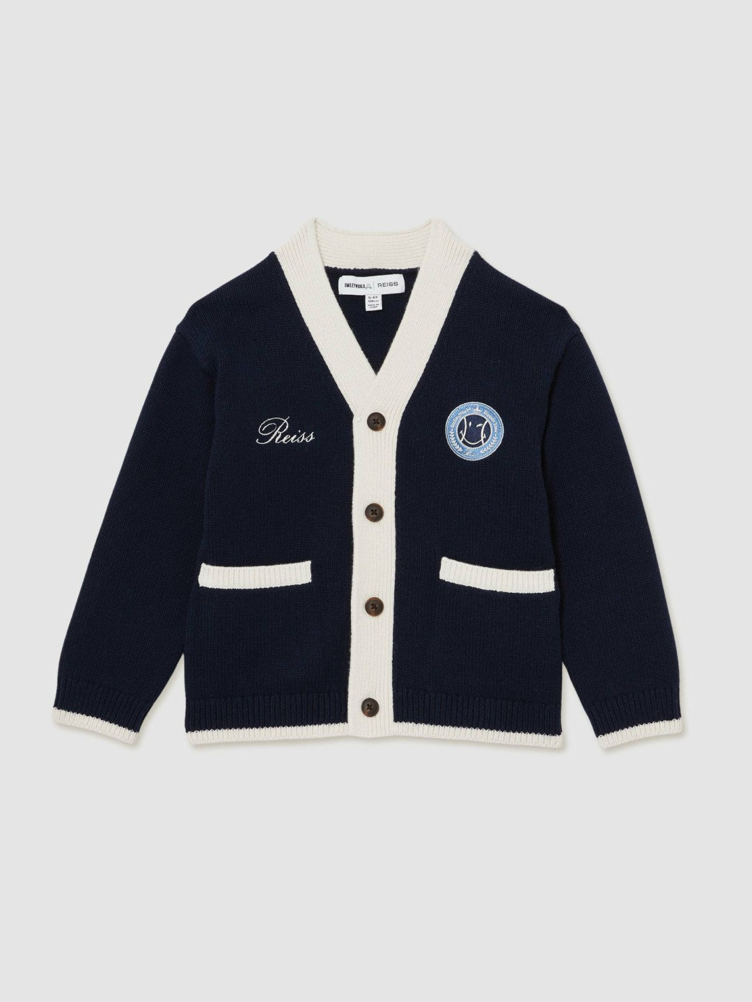 3-9 yrs SmileyWorld Logo Cardigan Unisex Fit in Off White Children & Baby | Reiss