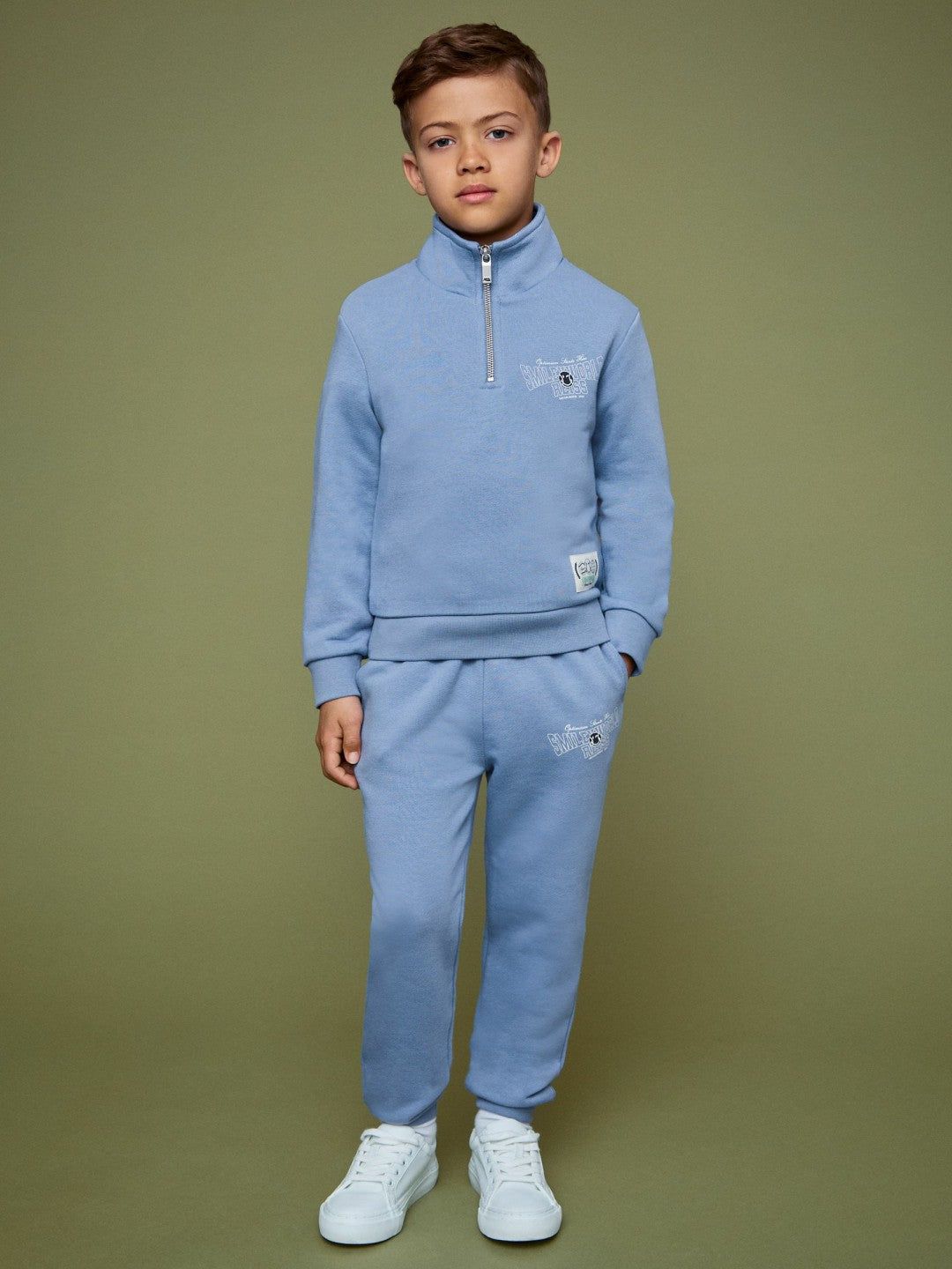 3-9 yrs SmileyWorld Half-Zip Sweatshirt Unisex Fit in Blue Children & Baby | Reiss