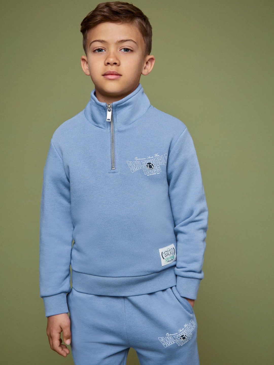3-9 yrs SmileyWorld Half-Zip Sweatshirt Unisex Fit in Blue Children & Baby | Reiss
