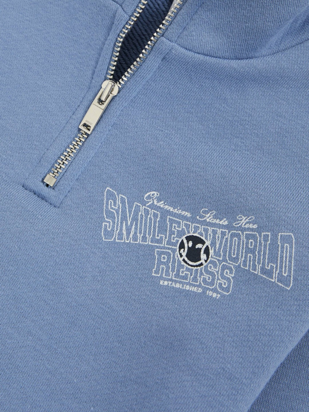 3-9 yrs SmileyWorld Half-Zip Sweatshirt Unisex Fit in Blue Children & Baby | Reiss