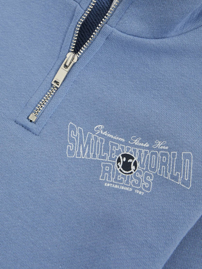 3-9 yrs SmileyWorld Half-Zip Sweatshirt Unisex Fit in Blue Children & Baby | Reiss