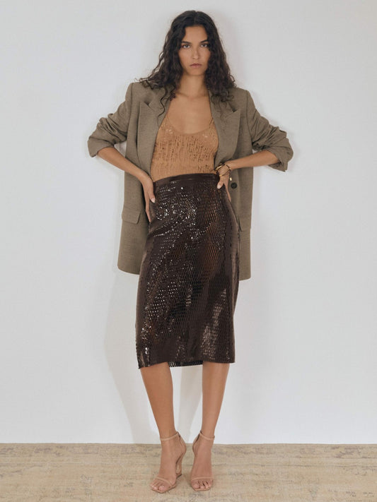Atelier Laser-Cut Pencil Skirt in Chocolate Women | Reiss
