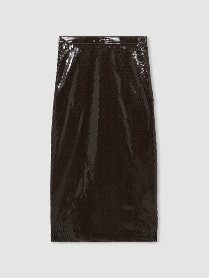 Atelier Laser-Cut Pencil Skirt in Chocolate Women | Reiss