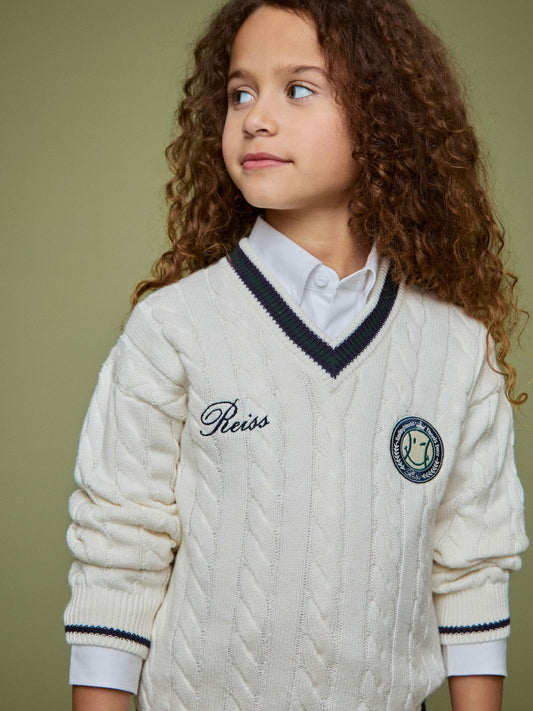 9-13 yrs SmileyWorld Cable-Knit Jumper Unisex Fit in Off White Children & Baby | Reiss