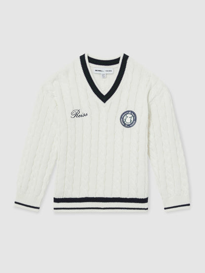 9-13 yrs SmileyWorld Cable-Knit Jumper Unisex Fit in Off White Children & Baby | Reiss
