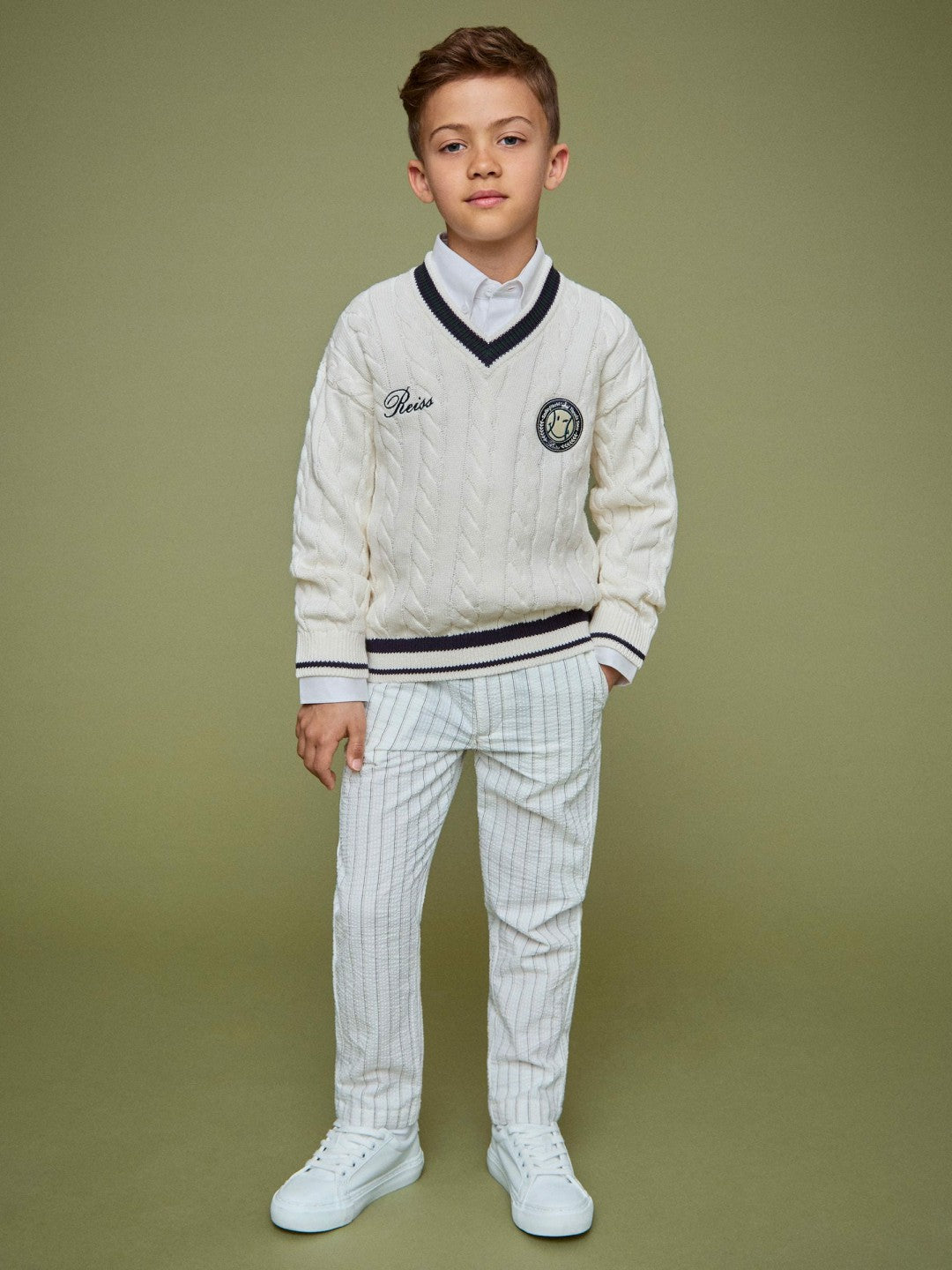 9-13 yrs SmileyWorld Cable-Knit Jumper Unisex Fit in Off White Children & Baby | Reiss