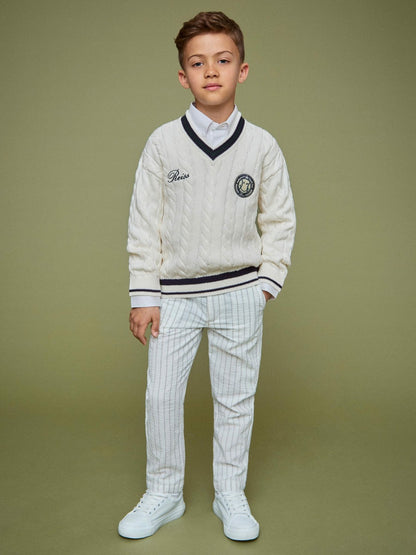 9-13 yrs SmileyWorld Cable-Knit Jumper Unisex Fit in Off White Children & Baby | Reiss