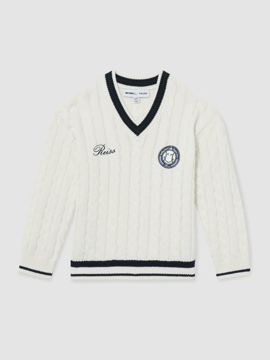 13-14 yrs SmileyWorld Cable-Knit Jumper Unisex Fit in Off White Children & Baby | Reiss