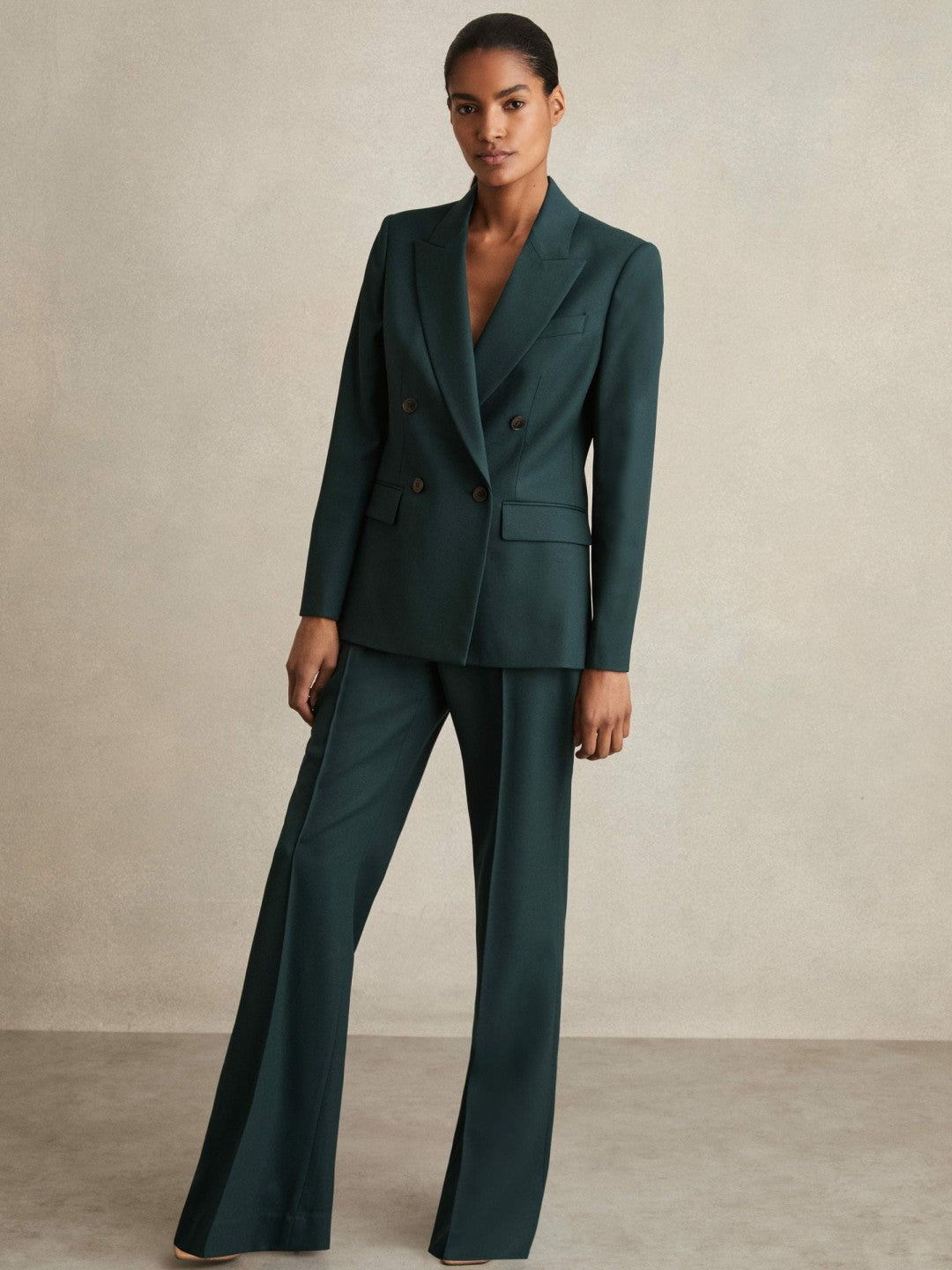 Wool-Blend Wide-Leg Suit Trousers in Green Women | Reiss