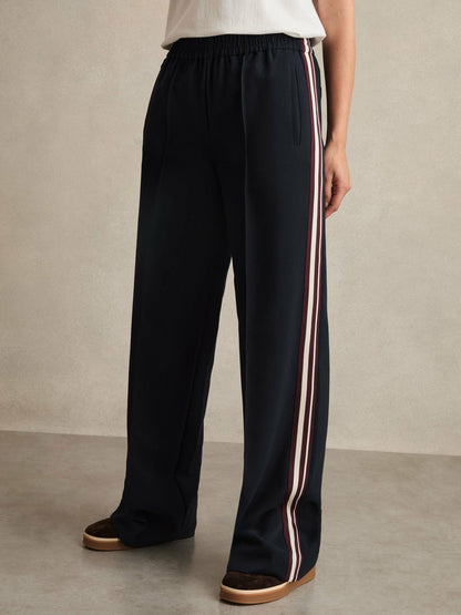 Side-Stripe Wide-Leg Trousers in Navy Women | Reiss