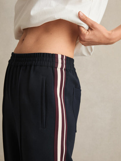 Side-Stripe Wide-Leg Trousers in Navy Women | Reiss