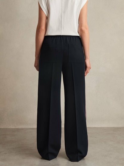 Side-Stripe Wide-Leg Trousers in Navy Women | Reiss