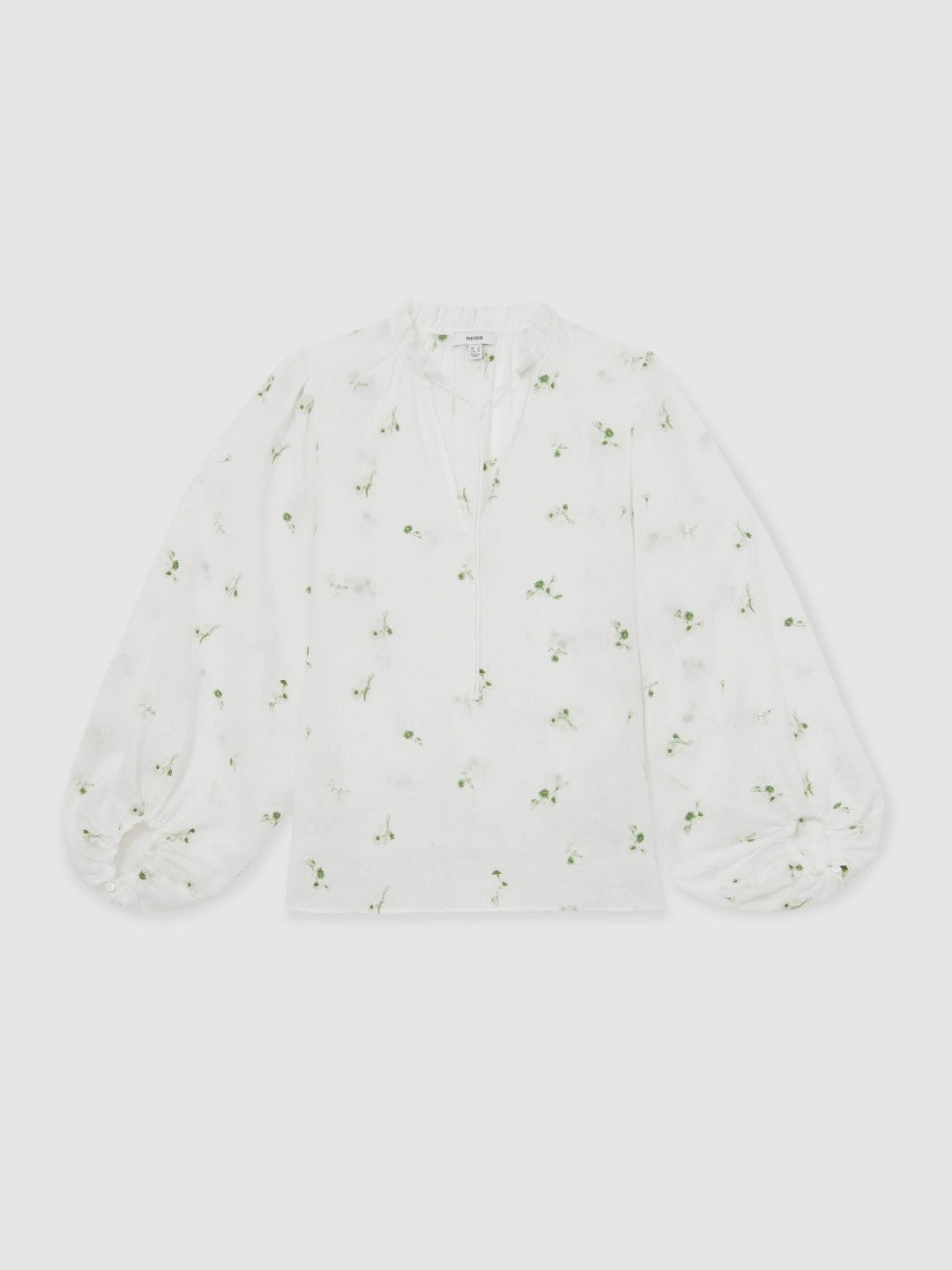 Floral-Embroidered Tie-Neck Blouse Ramie-Lyocell in Ivory Women | Reiss