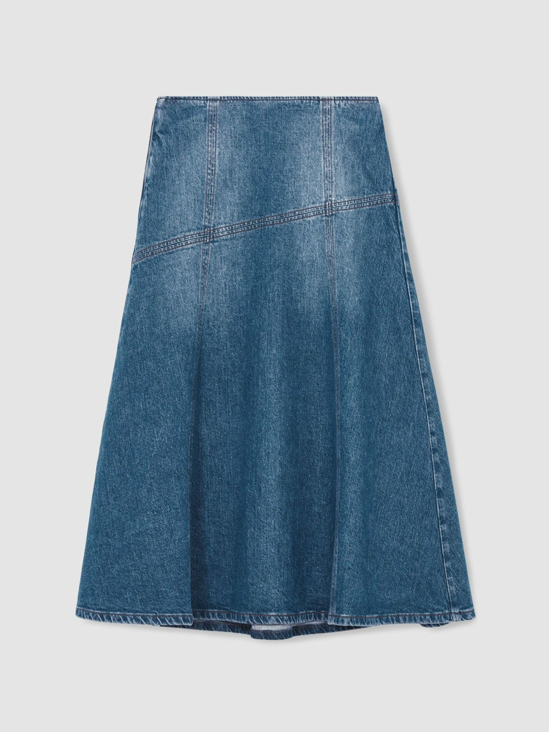 Denim Panelled Midi Skirt in Indigo Women | Reiss