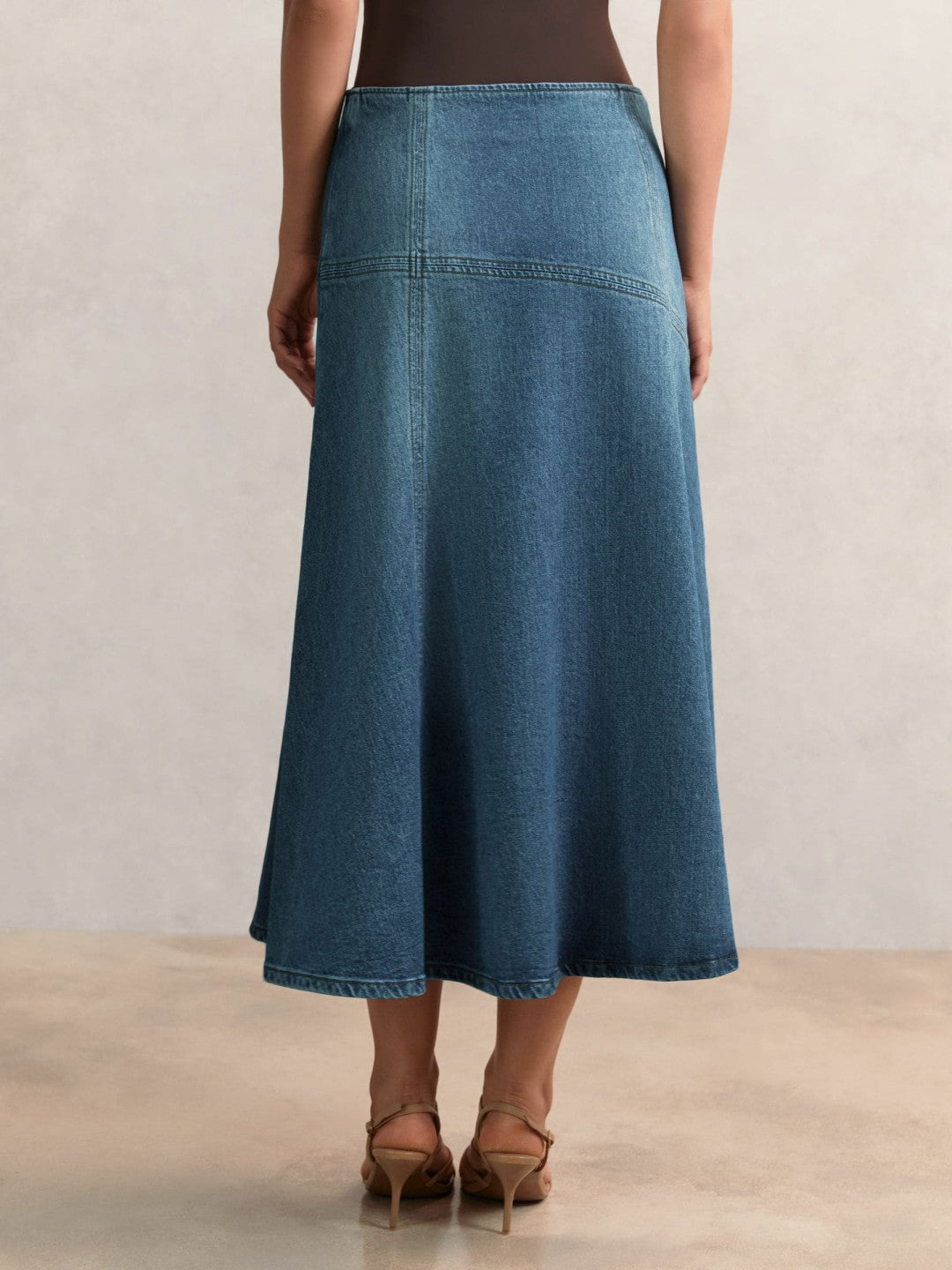 Denim Panelled Midi Skirt in Indigo Women | Reiss