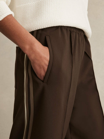 Petite Side-Stripe Wide-Leg Trousers in Chocolate Brown Women | Reiss