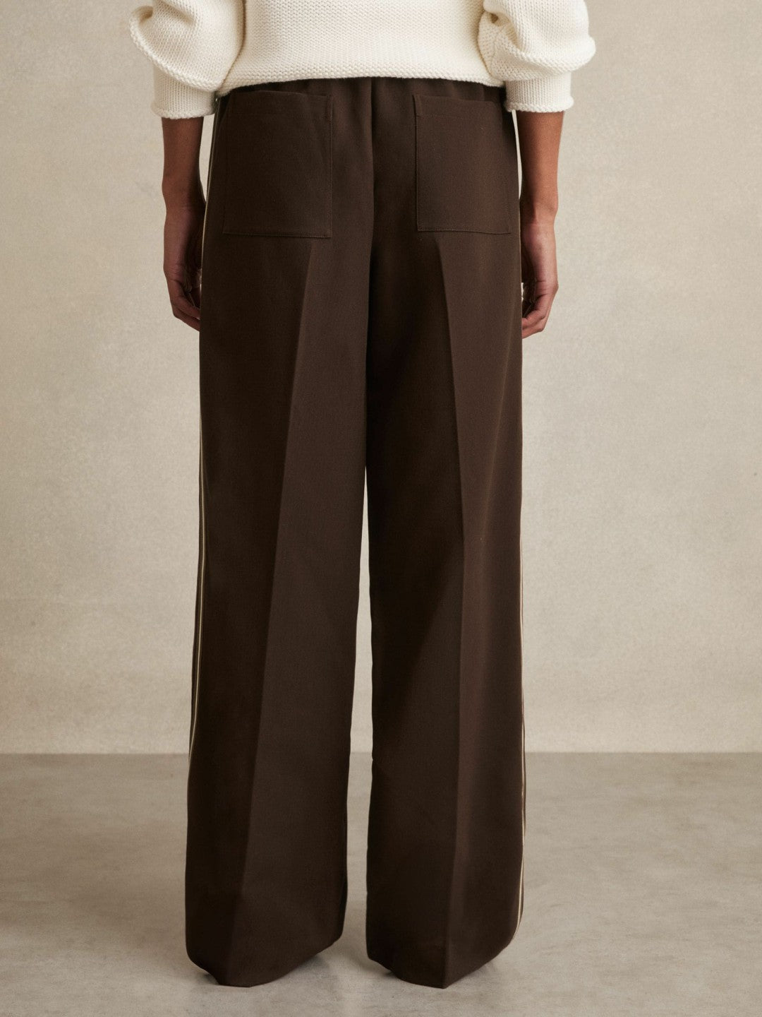 Petite Side-Stripe Wide-Leg Trousers in Chocolate Brown Women | Reiss