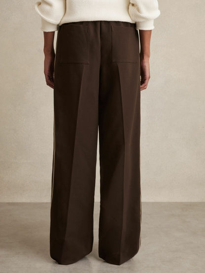 Petite Side-Stripe Wide-Leg Trousers in Chocolate Brown Women | Reiss