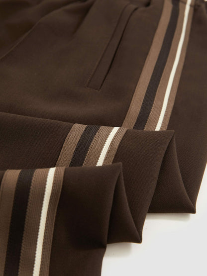 Petite Side-Stripe Wide-Leg Trousers in Chocolate Brown Women | Reiss