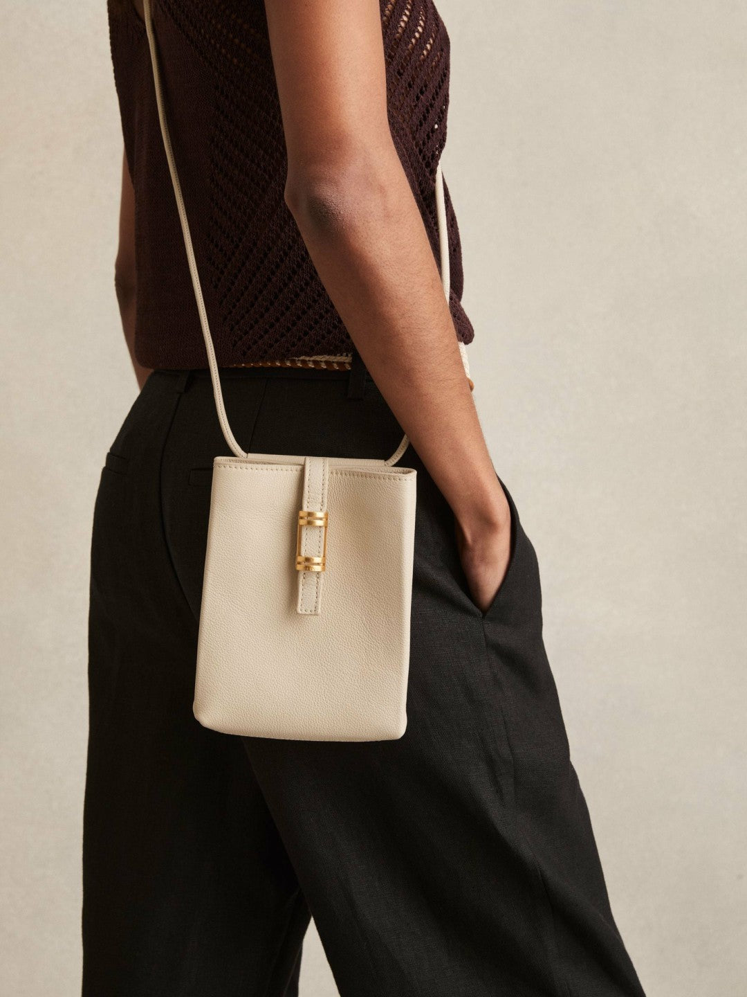 Leather Phone Holder in Off White Women | Reiss