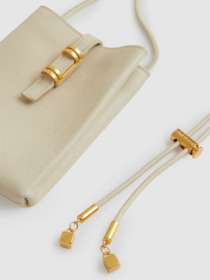 Leather Phone Holder in Off White Women | Reiss