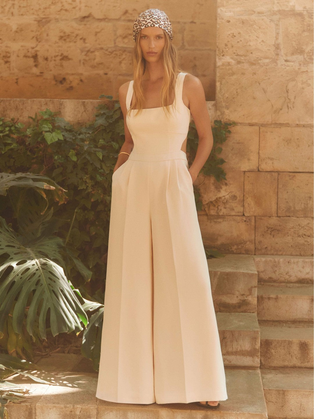 Wide-Leg Cut-Out Jumpsuit in Pale Pink Women | Reiss