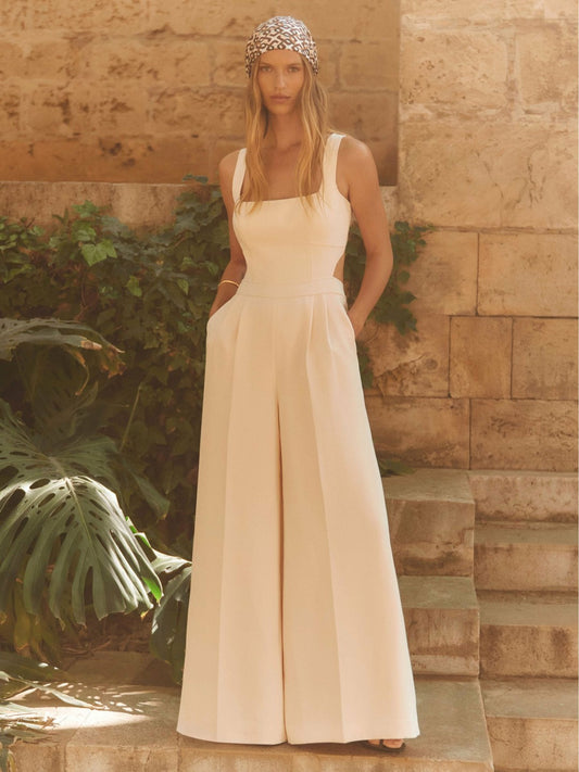Wide-Leg Cut-Out Jumpsuit in Pale Pink Women | Reiss