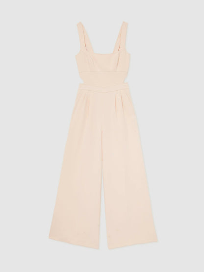 Wide-Leg Cut-Out Jumpsuit in Pale Pink Women | Reiss