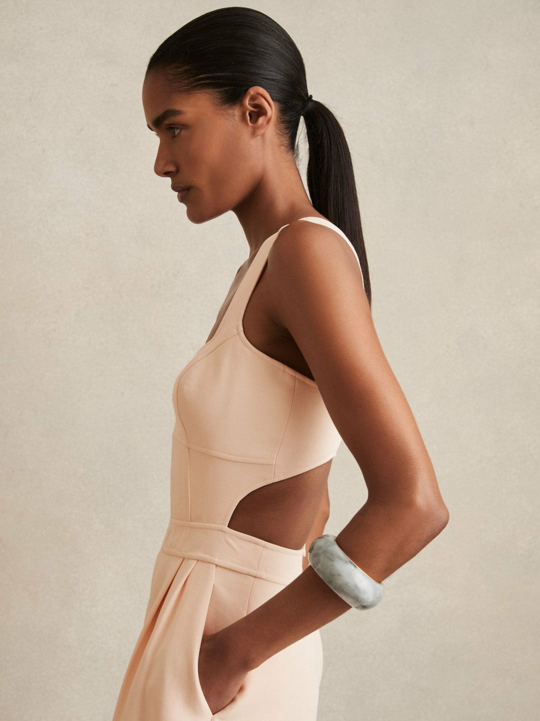 Wide-Leg Cut-Out Jumpsuit in Pale Pink Women | Reiss