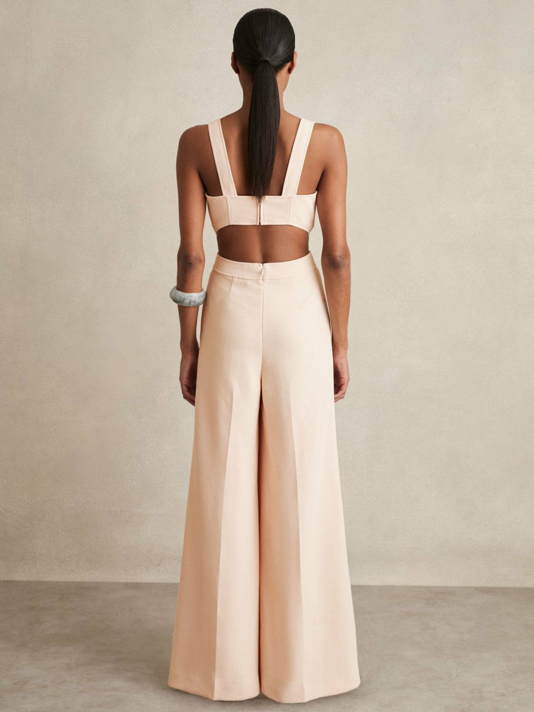 Wide-Leg Cut-Out Jumpsuit in Pale Pink Women | Reiss
