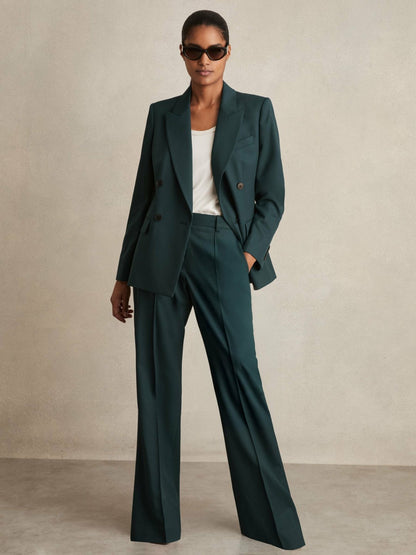 Petite Wool-Blend Wide-Leg Suit Trousers in Green Women | Reiss