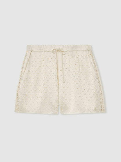 Laser Cut Drawstring Shorts in White Women | Reiss
