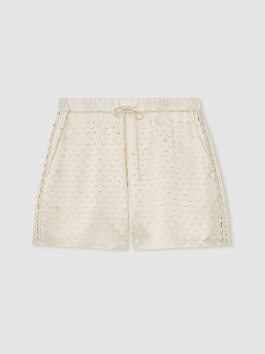 Laser Cut Drawstring Shorts in White Women | Reiss