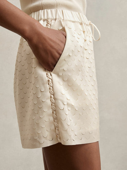 Laser Cut Drawstring Shorts in White Women | Reiss