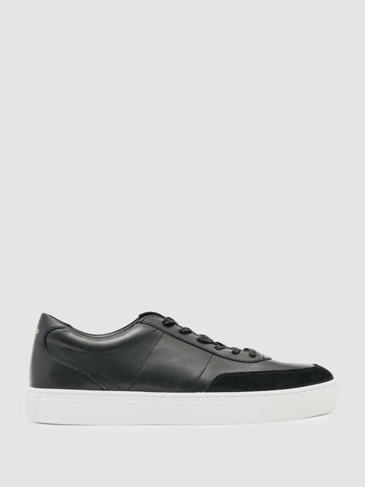 Bonded-Leather Low-Top Trainers in Black Men | Reiss