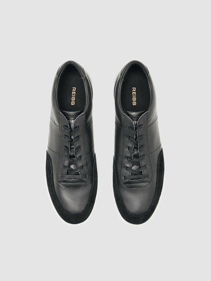 Bonded-Leather Low-Top Trainers in Black Men | Reiss