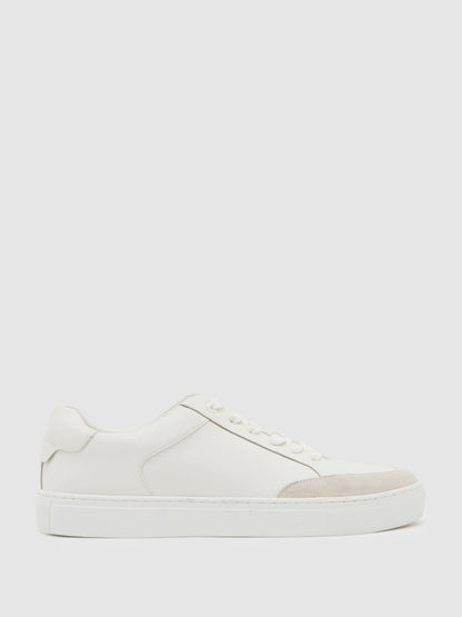 Bonded-Leather Low-Top Trainers in White Men | Reiss