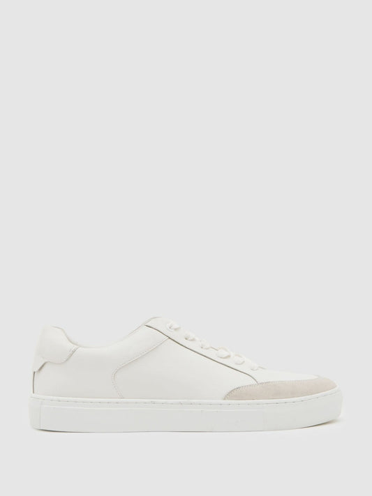 Bonded-Leather Low-Top Trainers in White Men | Reiss