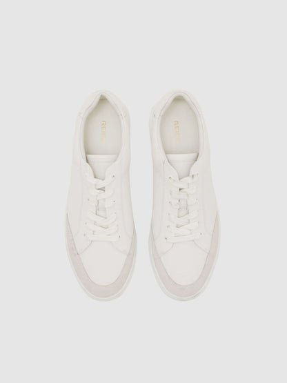 Bonded-Leather Low-Top Trainers in White Men | Reiss