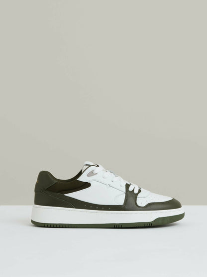 Leather Panelled Trainers in Khaki/White Women | Reiss