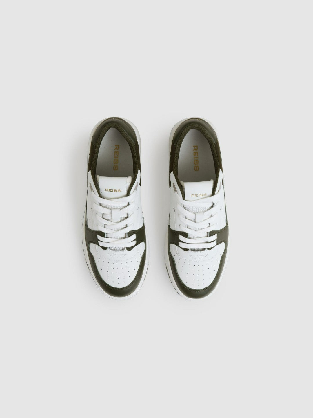 Leather Panelled Trainers in Khaki/White Women | Reiss