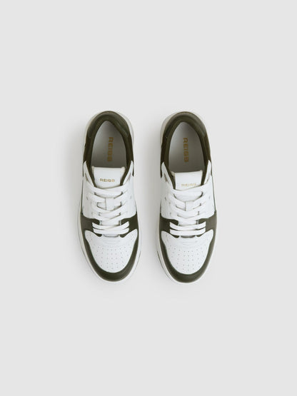 Leather Panelled Trainers in Khaki/White Women | Reiss